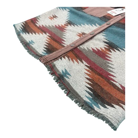 UPCYCLED NWT Lumister Women 2XL Red Denim Aztec Thunderbird Embroidered Shacket - Picture 11 of 16